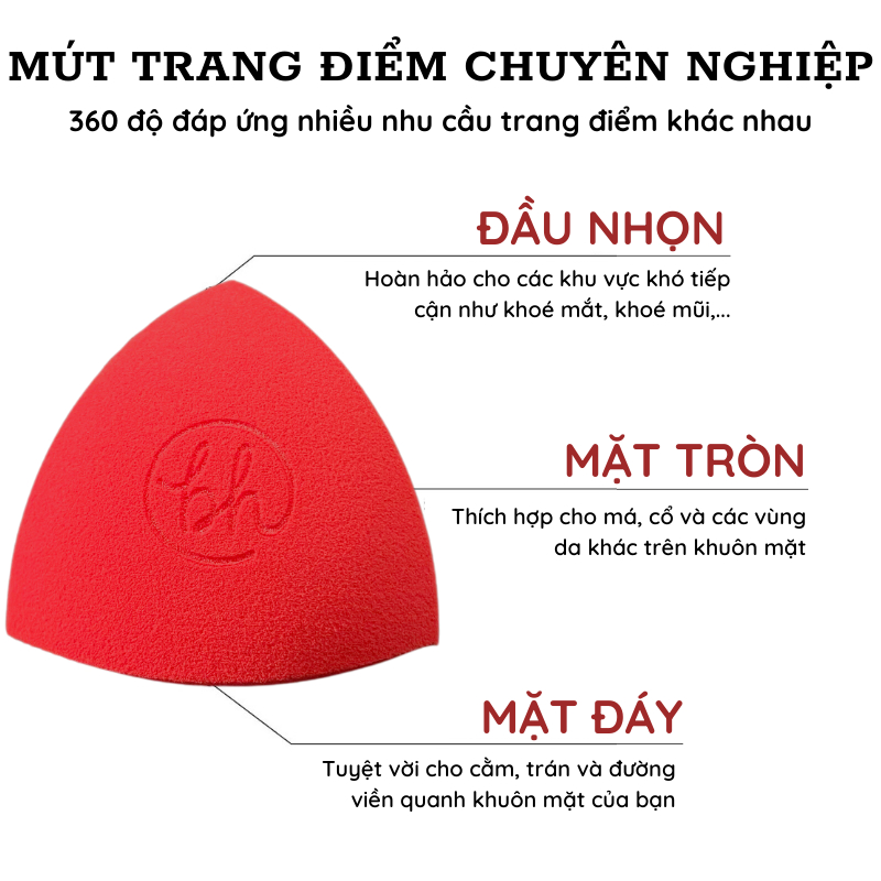 Bông Mút Tán Nền Che Khuyết Điểm Nhiều Góc BH Cosmetics Foundation Blender Sponge (Đỏ) BHM003